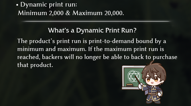 Dynamic print run information from the Kickstarter campaign.